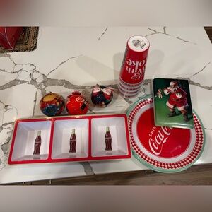 Coca Cola Holiday Tableware Set and 1993 Coca Cola Vintage Holiday Ornaments